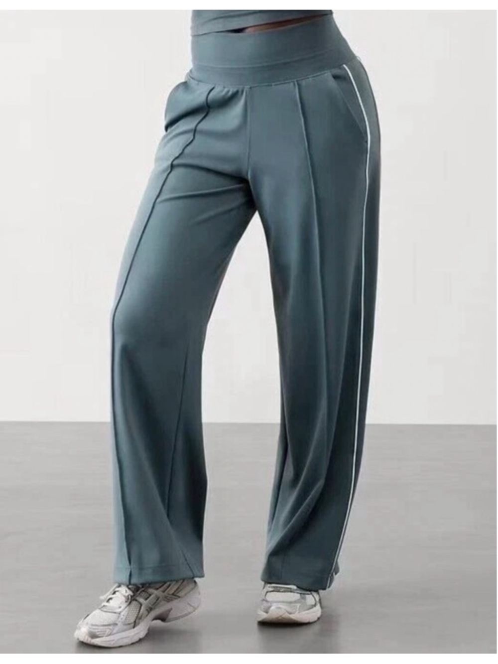 NWT VENICE TRACK STRIPE WIDE LEG PANT EDEN size small green blue